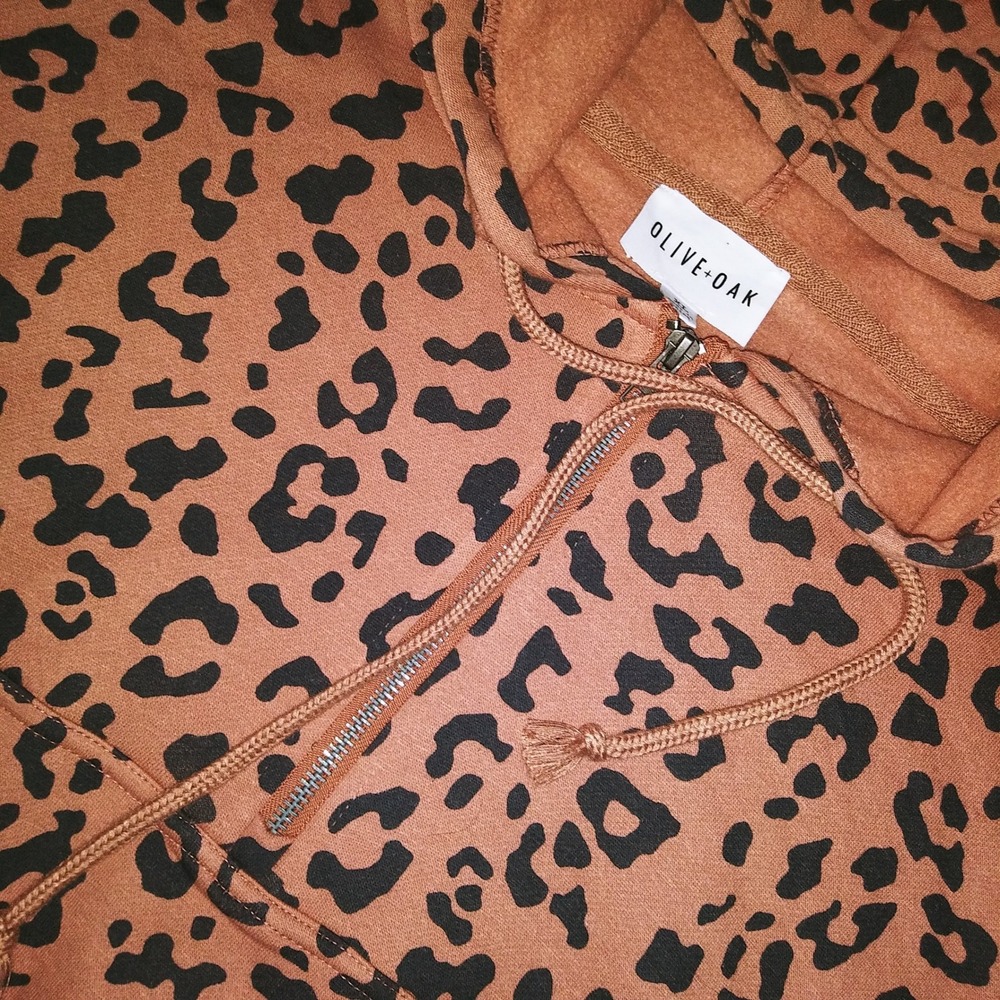 OLIVE OAK Leopard Print Cropped Hoodie Sweatshirt Women's XL‎